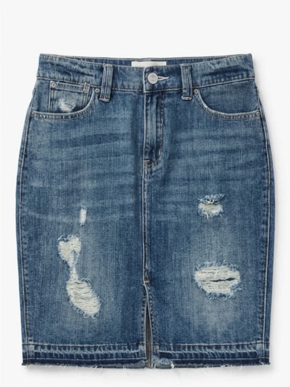 Bootlegger Distressed Denim Pencil Skirt Women’s W28 Blue Jean Skirt